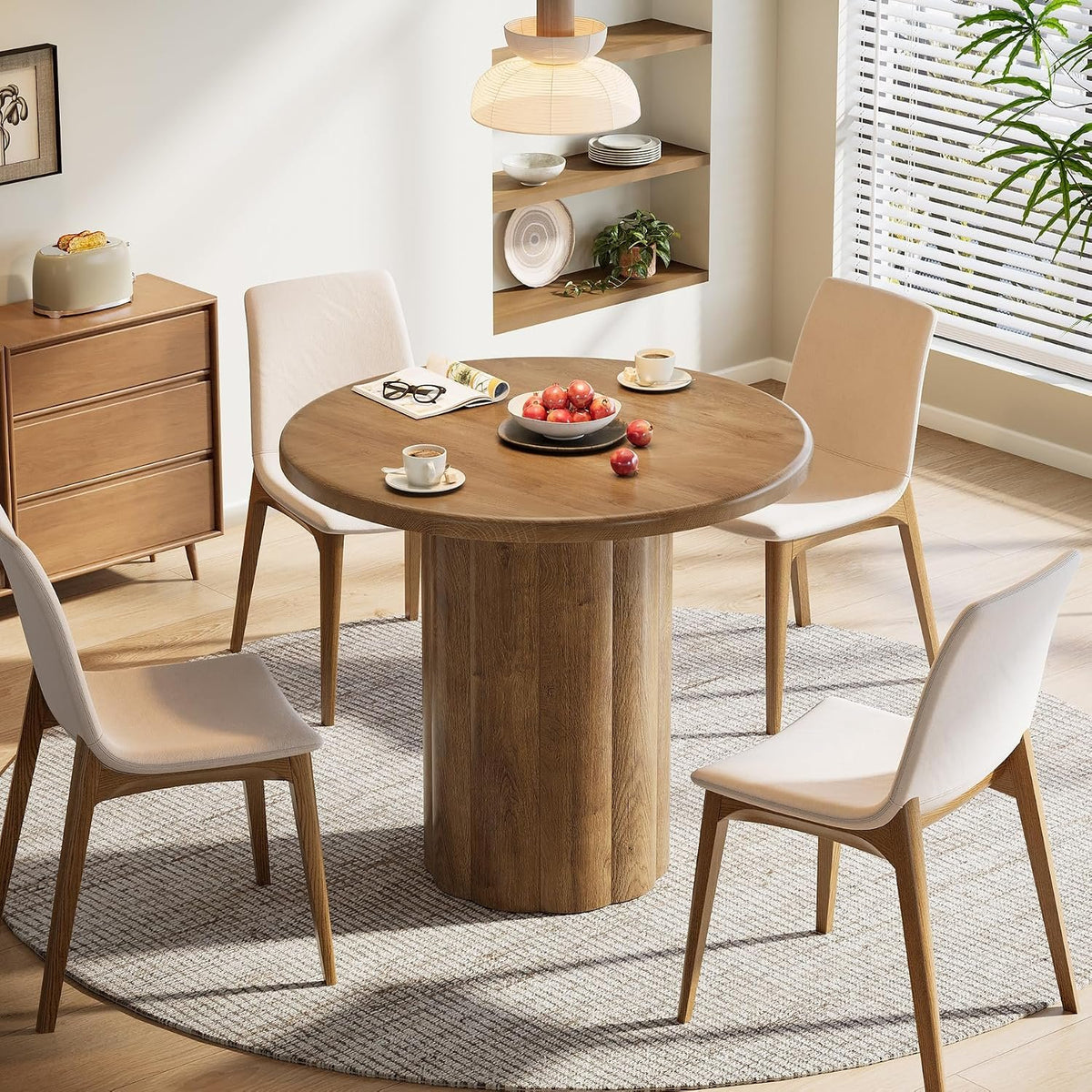 Round Dining Table for 2–4 People, Farmhouse Style with Slatted Base