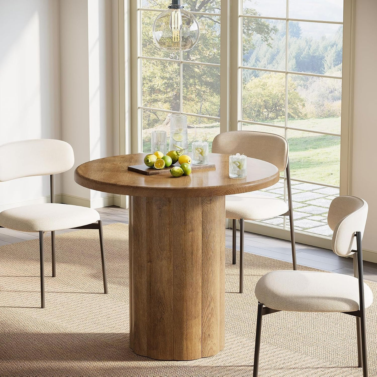 Round Dining Table for 2–4 People, Farmhouse Style with Slatted Base