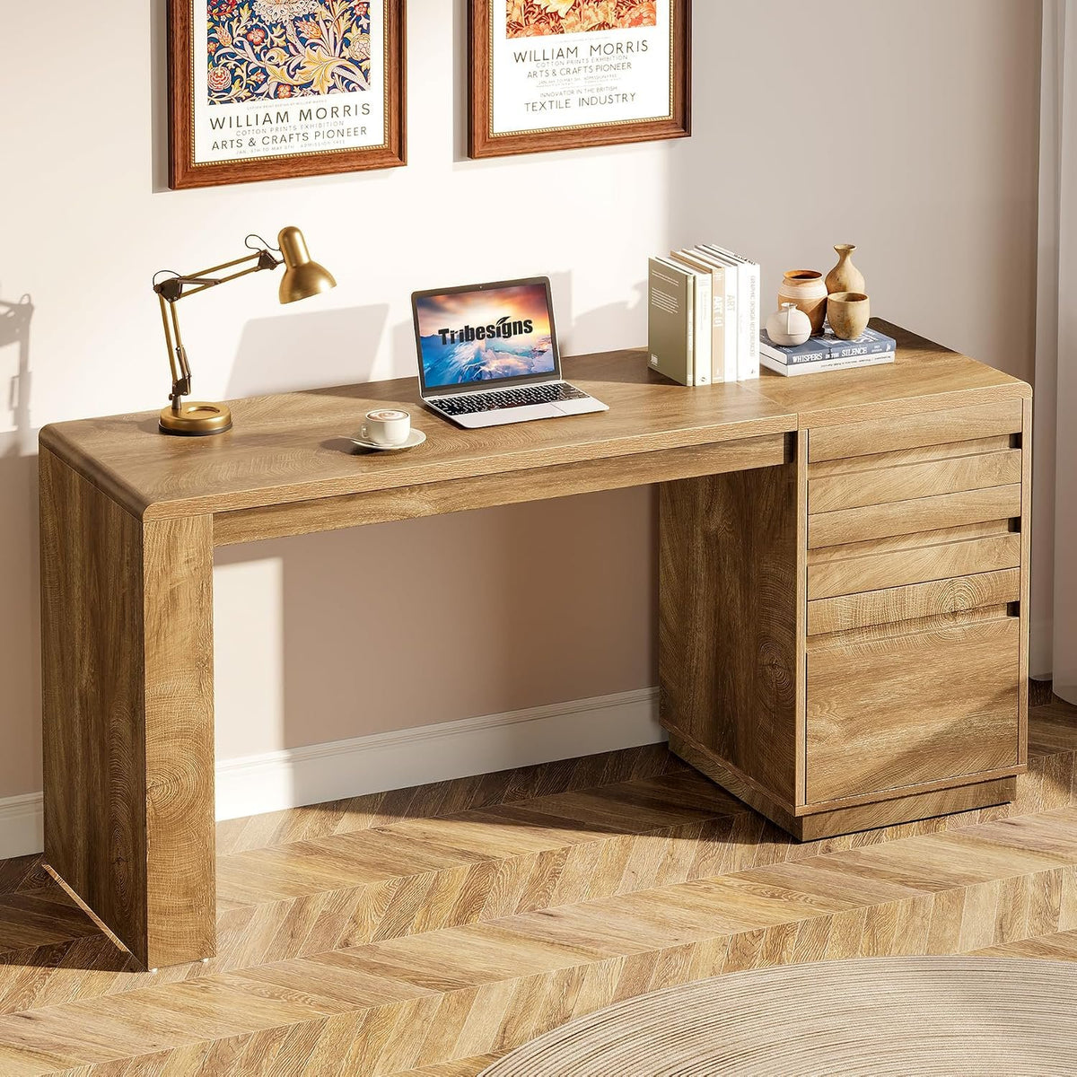 140 cm Farmhouse Office Desk with 3 Drawers, Rustic Computer Desk