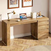 140 cm Farmhouse Office Desk with 3 Drawers, Rustic Computer Desk 3