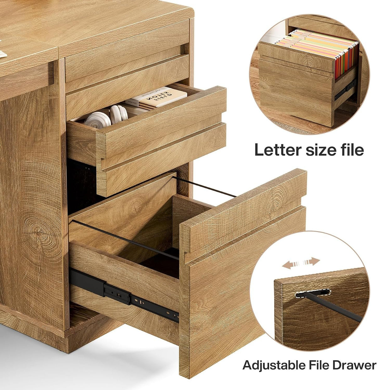 140 cm Farmhouse Office Desk with 3 Drawers, Rustic Computer Desk