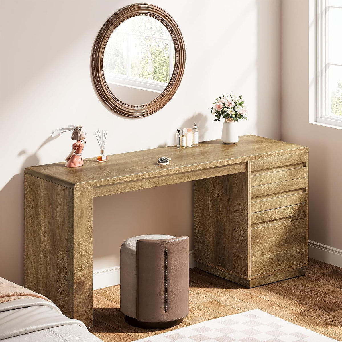 140 cm Farmhouse Office Desk with 3 Drawers, Rustic Computer Desk
