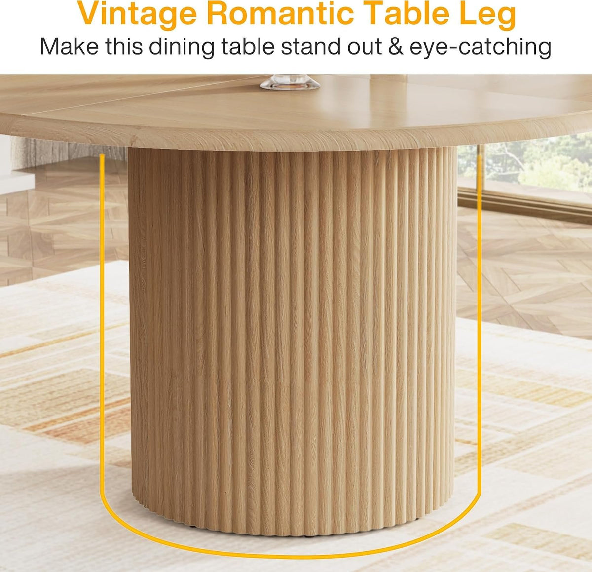 120 cm Round Dining Table for 6, Wood Farmhouse Pedestal Table