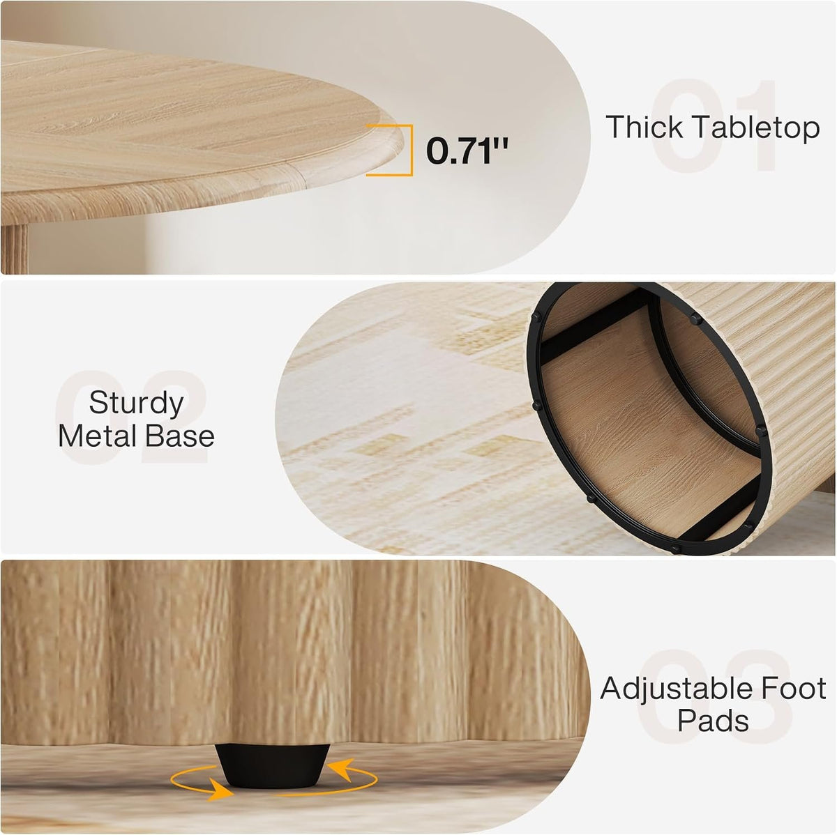 120 cm Round Dining Table for 6, Wood Farmhouse Pedestal Table