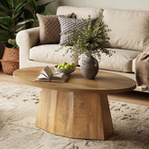 Modern Oval Coffee Table with Geometric Pedestal Base 3