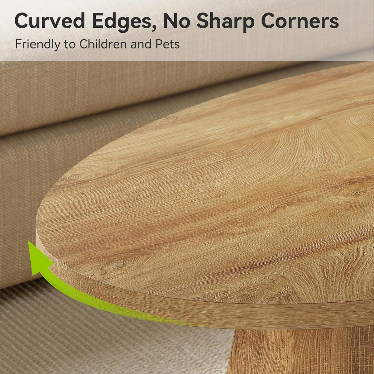 Modern Oval Coffee Table with Geometric Pedestal Base