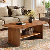 120 cm Solid Fir Wood Coffee Table with Lower Shelf, Farmhouse Style 3