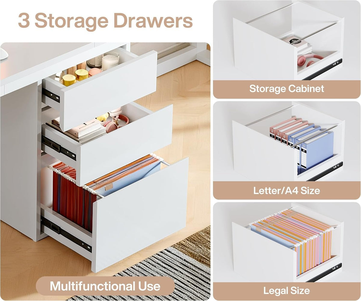 200 cm Double Desk for Two with 3 Drawers, White Home Office Desk