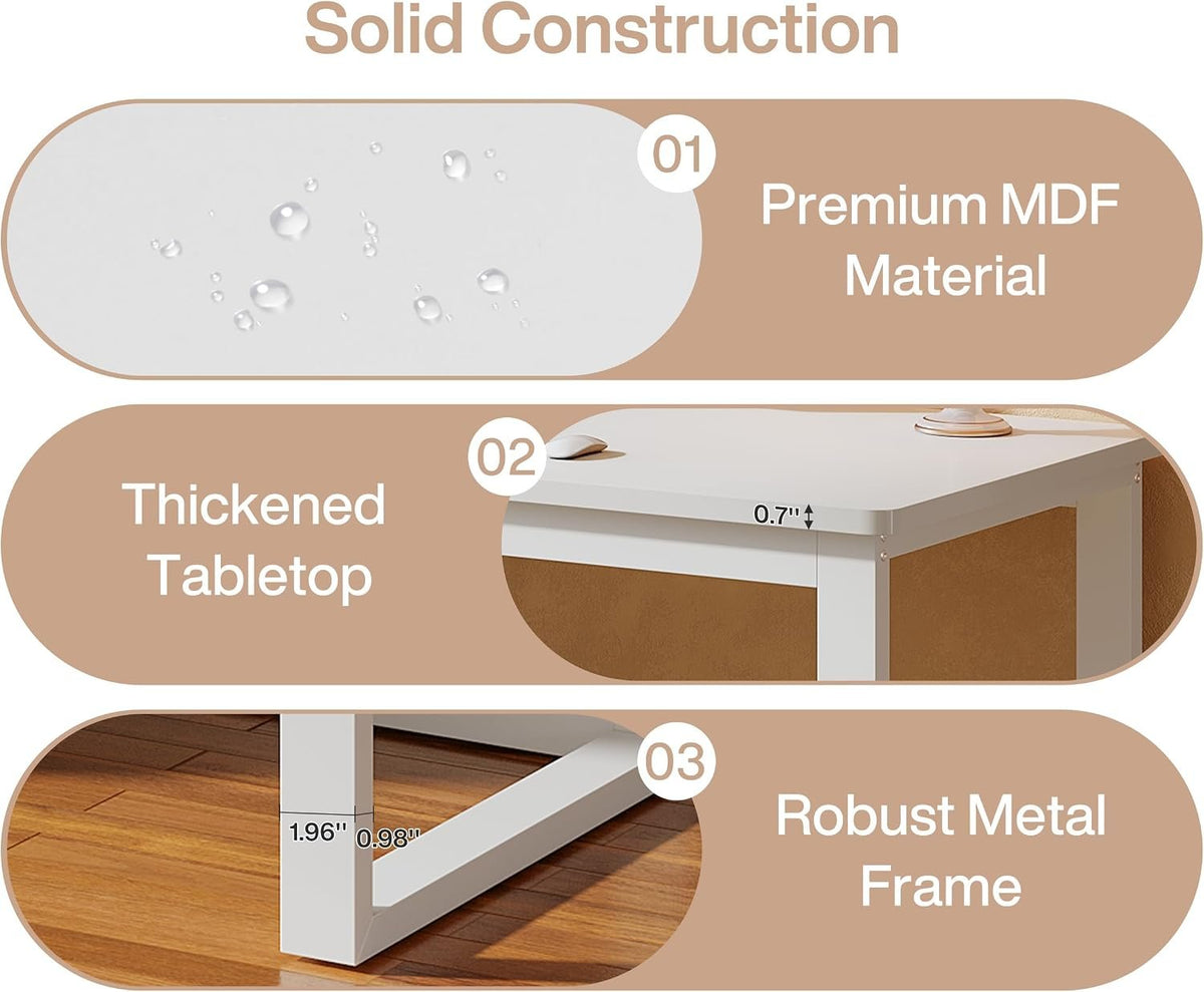200 cm Double Desk for Two with 3 Drawers, White Home Office Desk