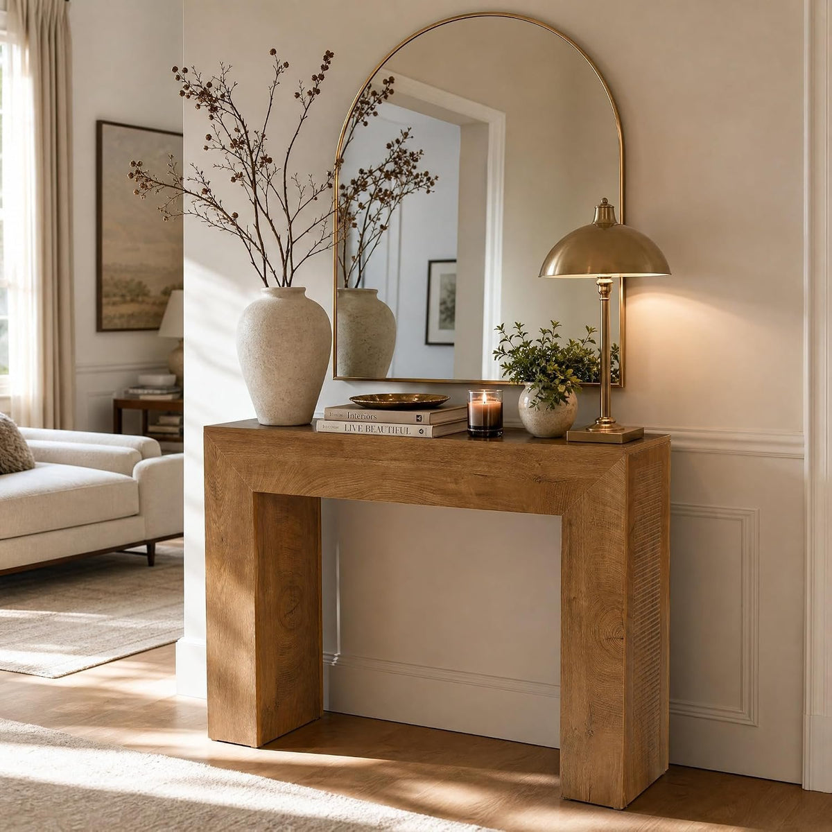 110 cm Rustic Brown Console Table with Adjustable Feet, Farmhouse Entryway Table