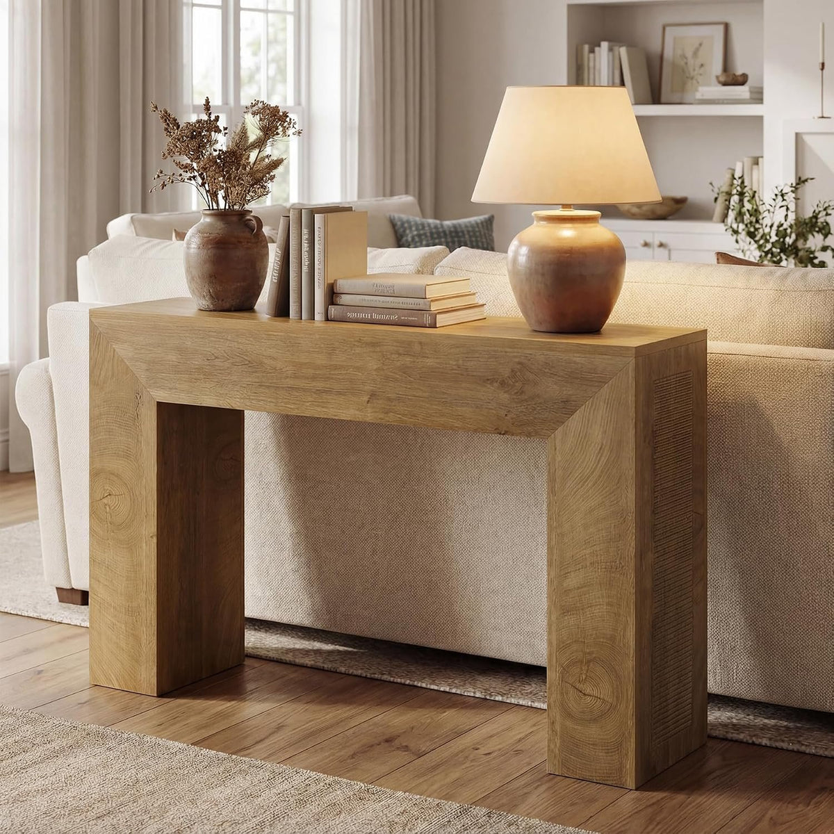 110 cm Rustic Brown Console Table with Adjustable Feet, Farmhouse Entryway Table