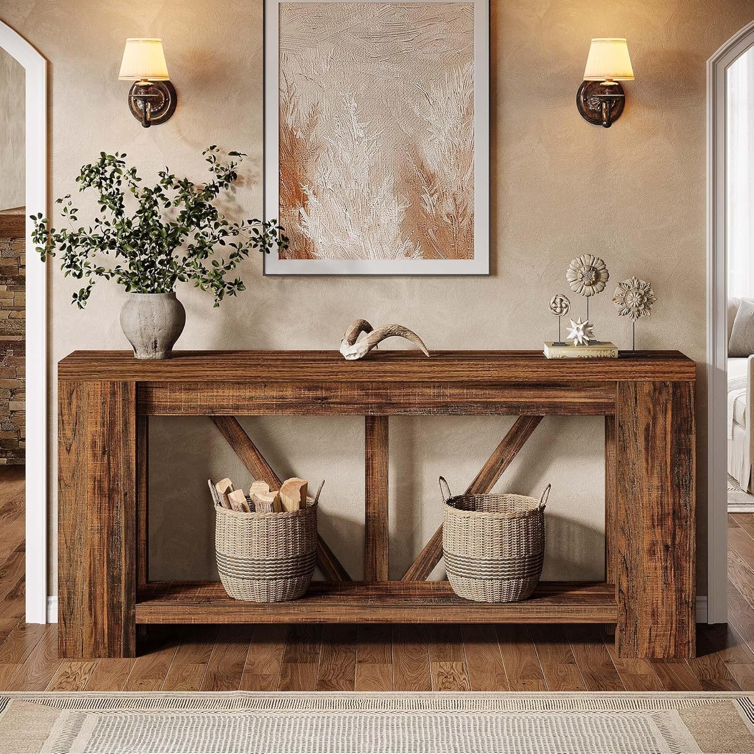180cm Narrow Console Table, 2-Tier Farmhouse Entryway Sofa Table with Storage for Hallway & Living Room