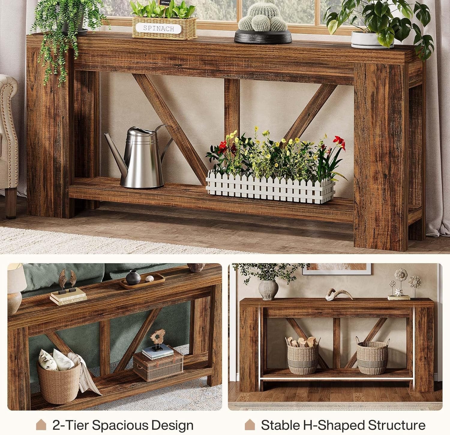 180cm Narrow Console Table, 2-Tier Farmhouse Entryway Sofa Table with Storage for Hallway & Living Room