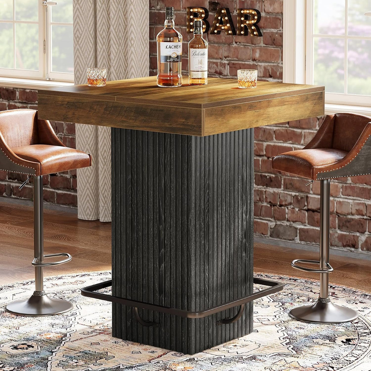 80 cm Square Bar Table for 2-4, Rustic Industrial Pub Table