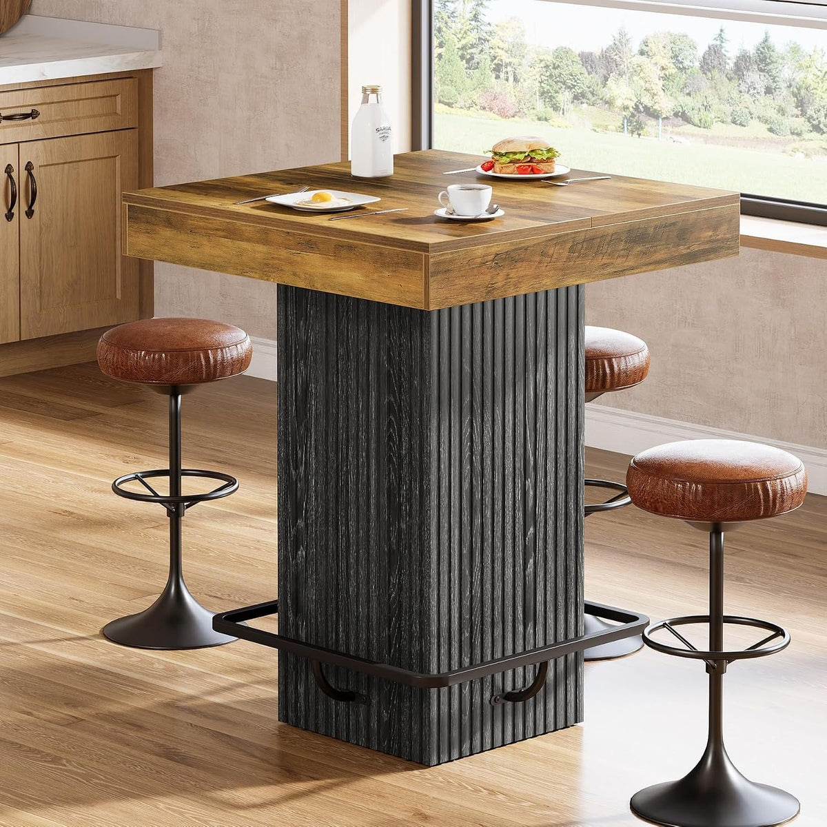 80 cm Square Bar Table for 2-4, Rustic Industrial Pub Table