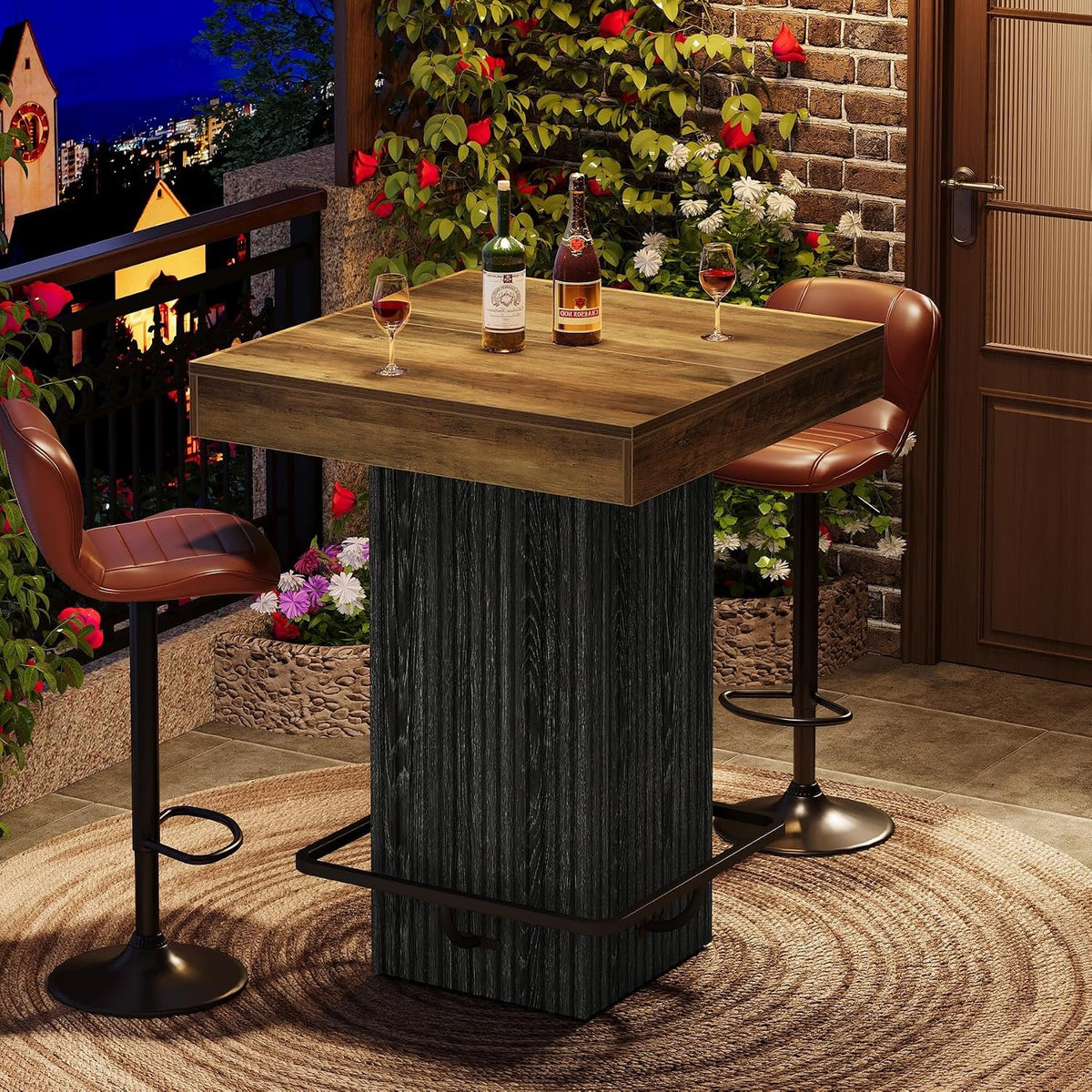 80 cm Square Bar Table for 2-4, Rustic Industrial Pub Table