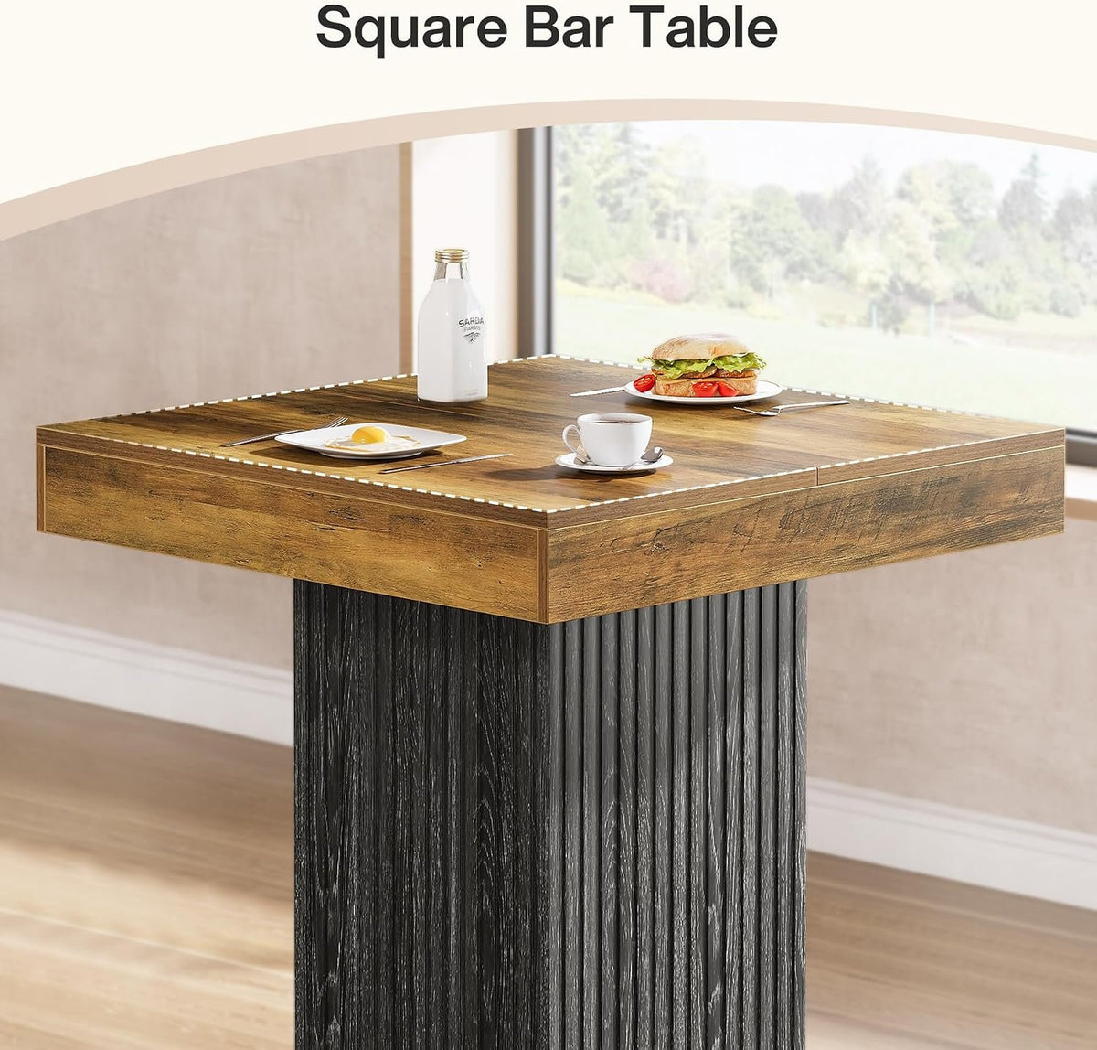 80 cm Square Bar Table for 2-4, Rustic Industrial Pub Table