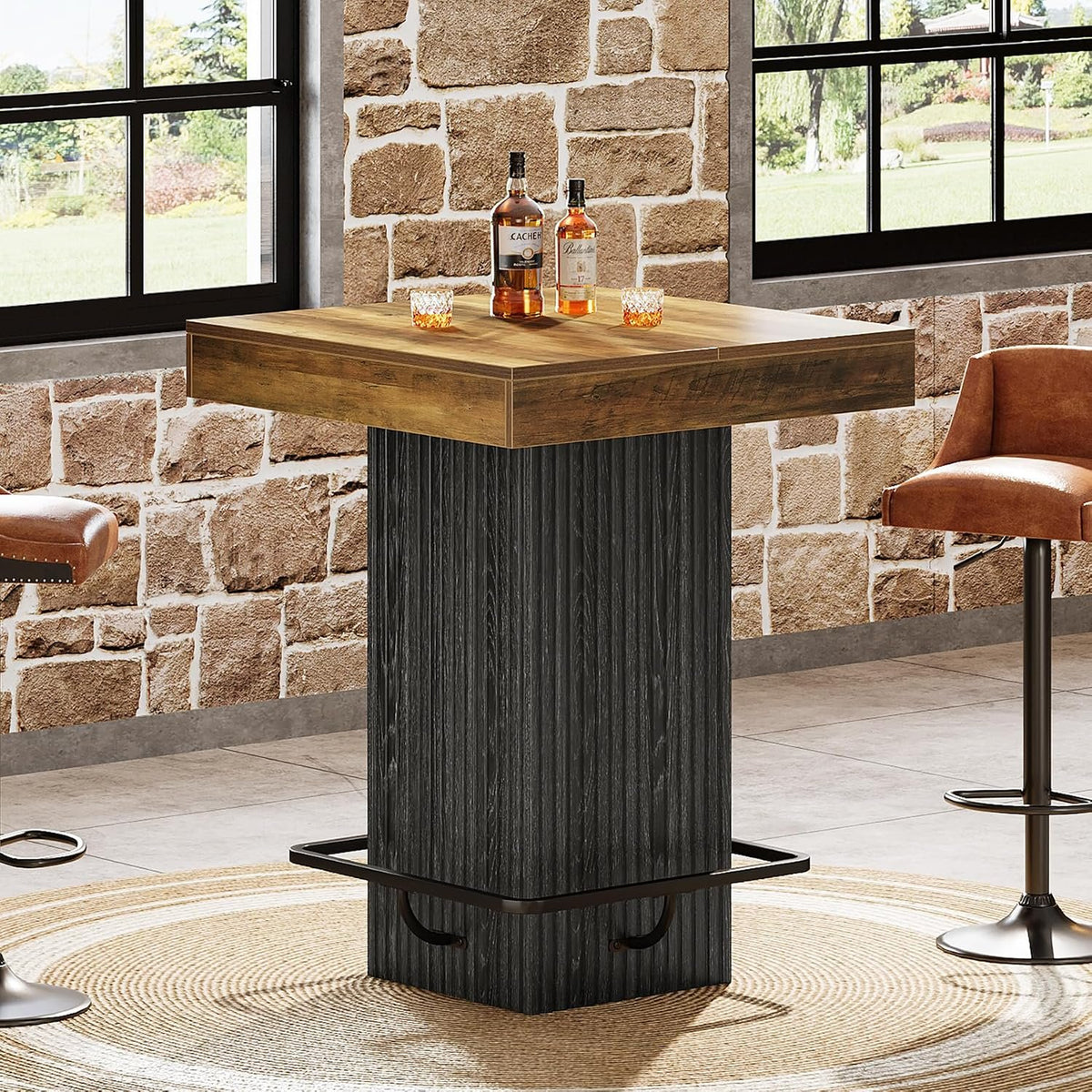 80 cm Square Bar Table for 2-4, Rustic Industrial Pub Table