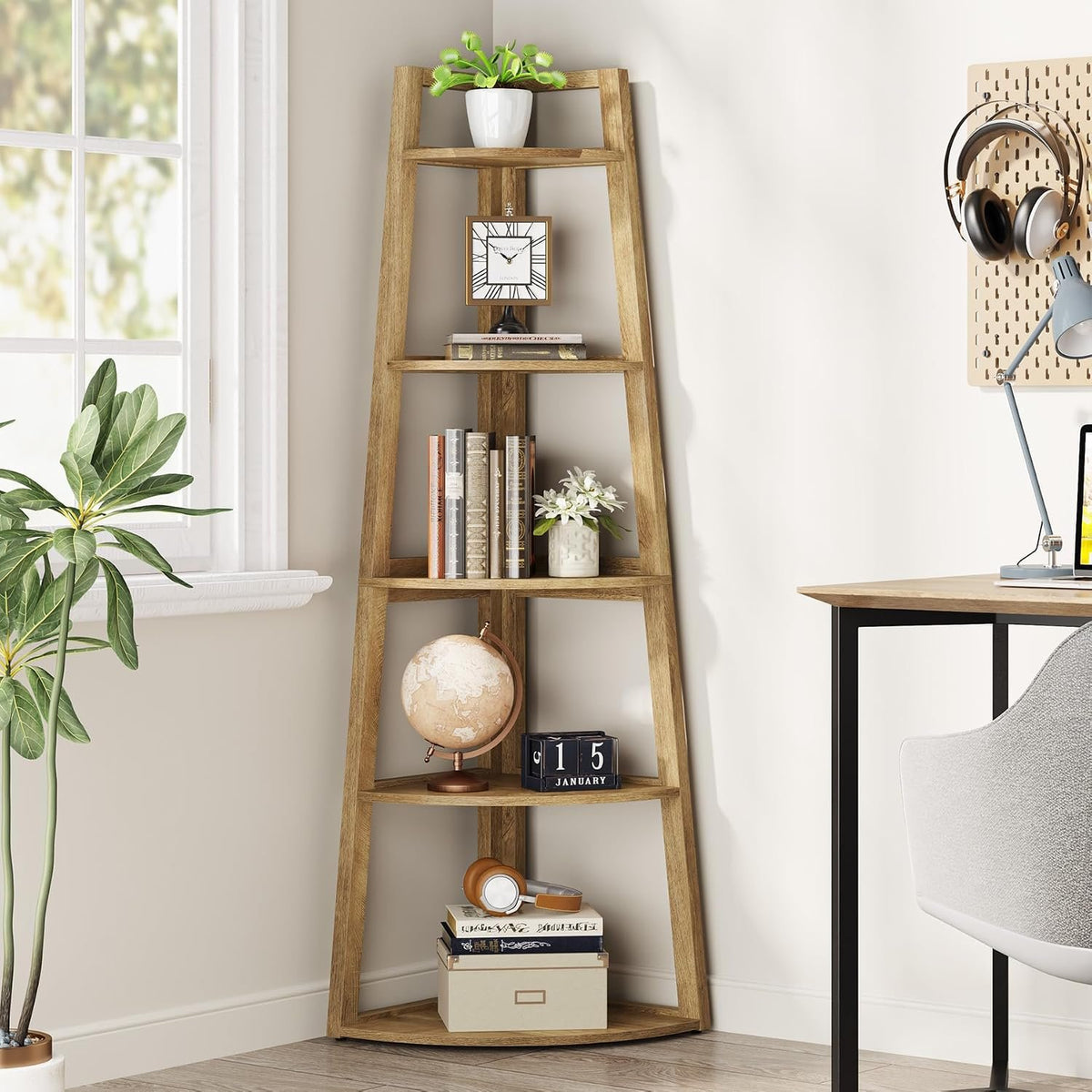 5-Tier Corner Shelf, Tall Freestanding Storage Rack for Small Spaces