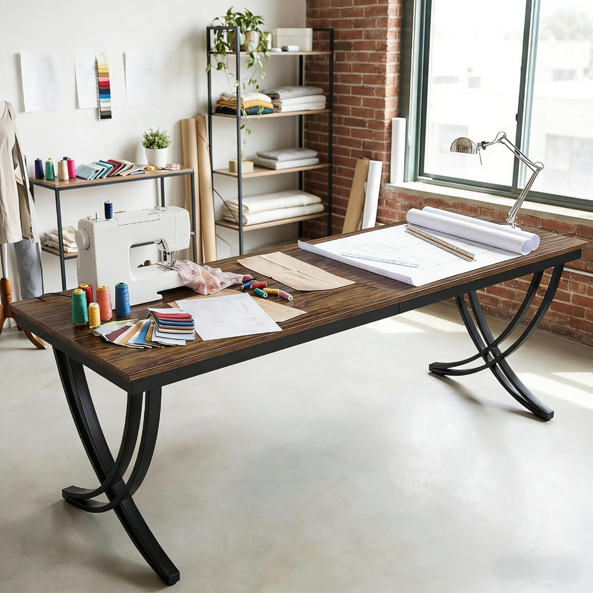 200 cm 2 Person Desk, Extra Long Rustic Computer Workstation