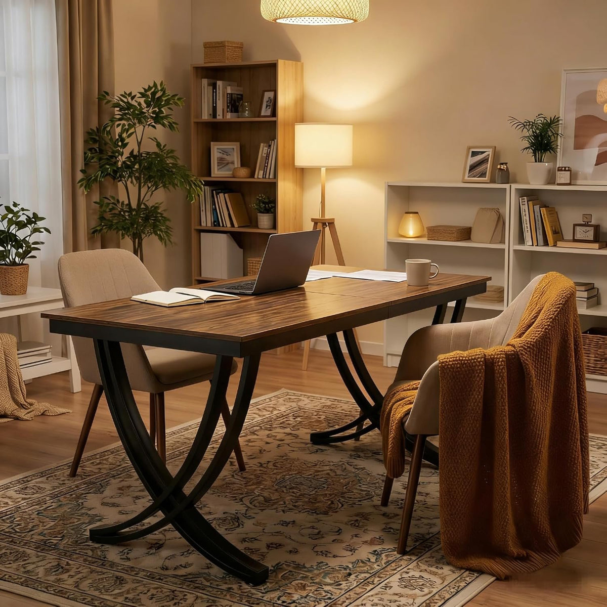 200 cm 2 Person Desk, Extra Long Rustic Computer Workstation