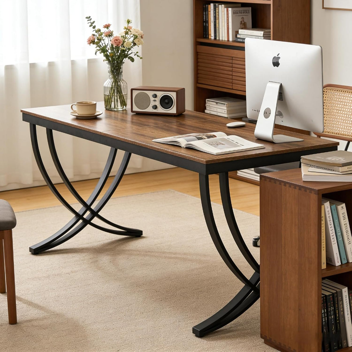 200 cm 2 Person Desk, Extra Long Rustic Computer Workstation