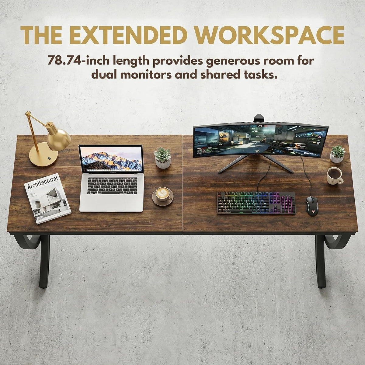 200 cm 2 Person Desk, Extra Long Rustic Computer Workstation