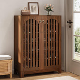 Oak Shoe Cabinet with 6-Tier Storage, Arched Louver Doors 3