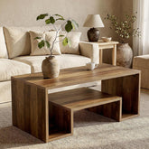 120 cm Rustic Brown Coffee Table with 2-Tier Storage, Farmhouse Style 3