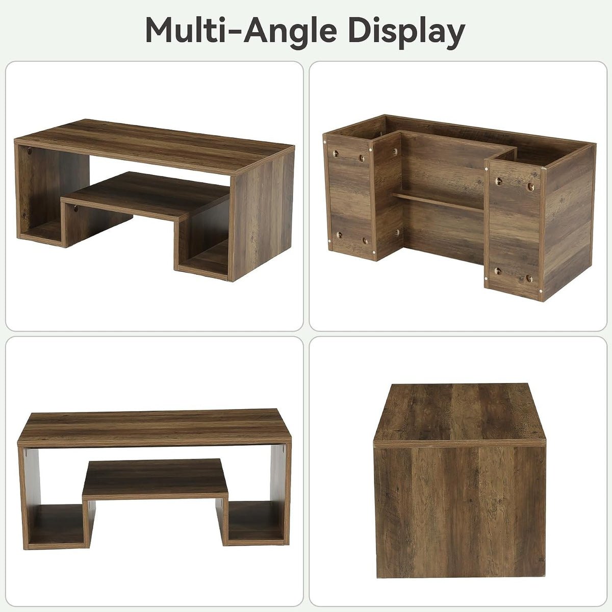 120 cm Rustic Brown Coffee Table with 2-Tier Storage, Farmhouse Style