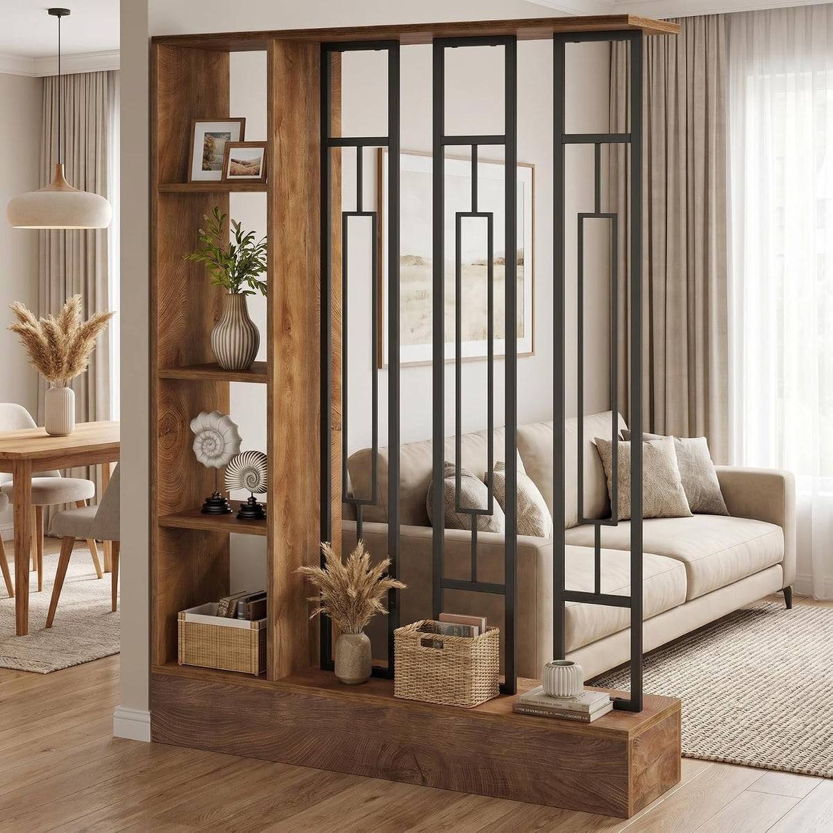 180 cm Freestanding Room Divider with Shelves, Modern Open Partition