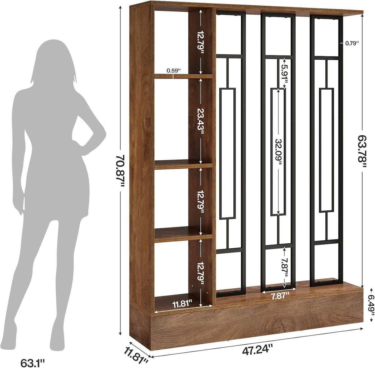 180 cm Freestanding Room Divider with Shelves, Modern Open Partition