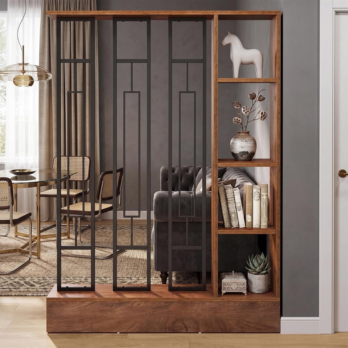 180 cm Freestanding Room Divider with Shelves, Modern Open Partition