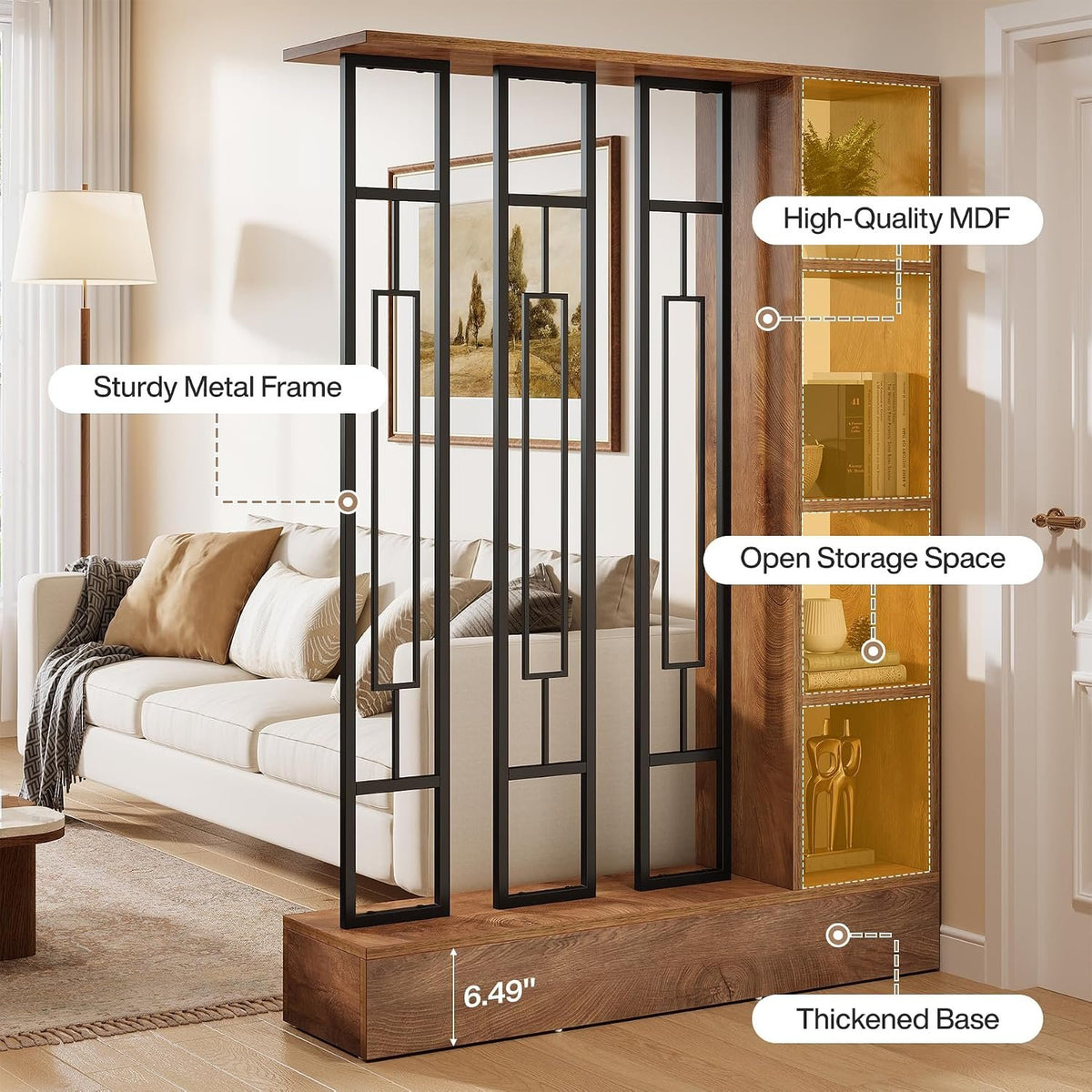 180 cm Freestanding Room Divider with Shelves, Modern Open Partition