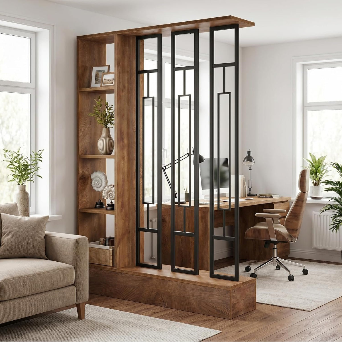 180 cm Freestanding Room Divider with Shelves, Modern Open Partition