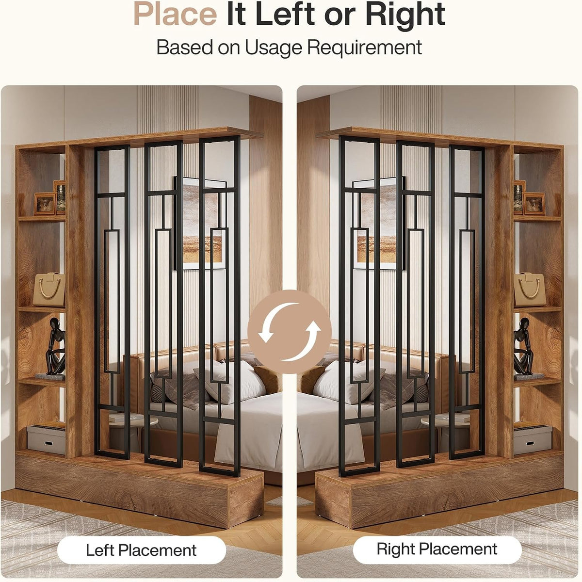 180 cm Freestanding Room Divider with Shelves, Modern Open Partition