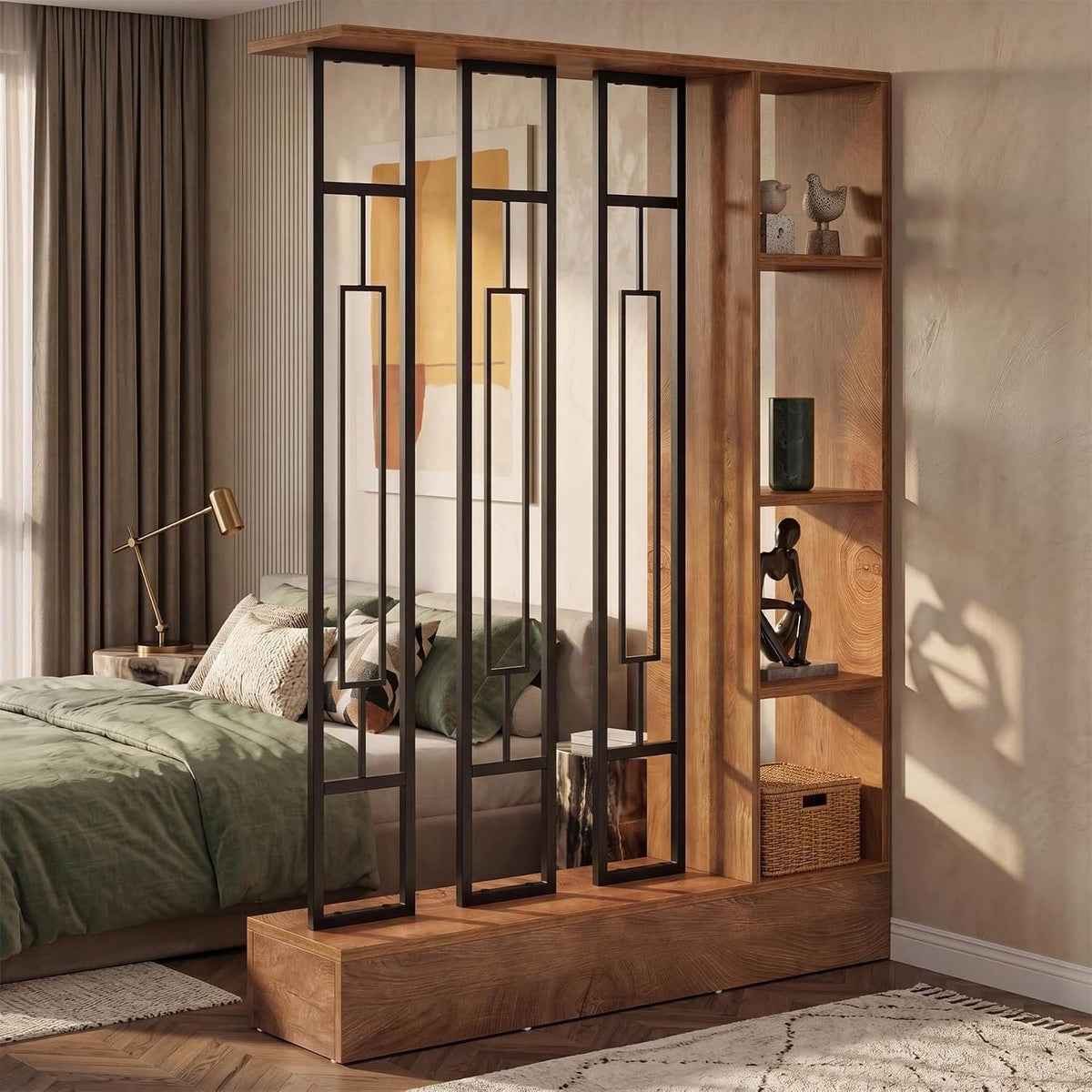 180 cm Freestanding Room Divider with Shelves, Modern Open Partition
