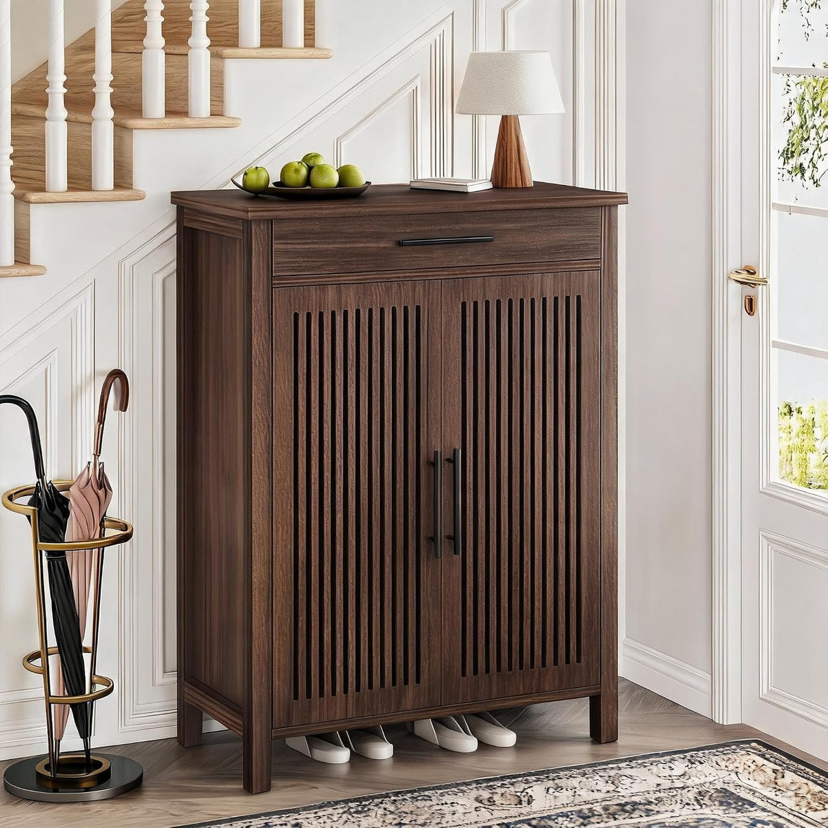 Farmhouse Shoe Cabinet with 5 Adjustable Shelves & Drawer