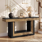 160 cm Black Console Table with 2-Tier Storage, Natural Wood Look 3