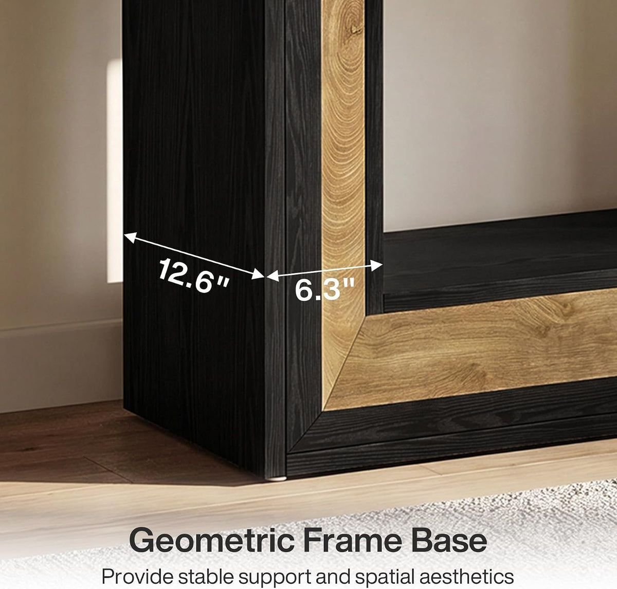 160 cm Black Console Table with 2-Tier Storage, Natural Wood Look