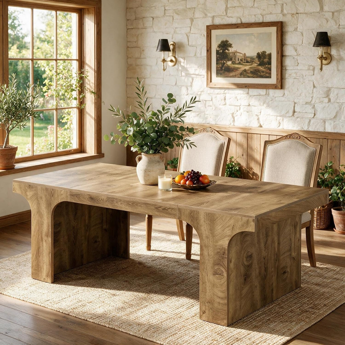 180 cm Dining Table for 6-8, Modern Wood-Look Dining Table