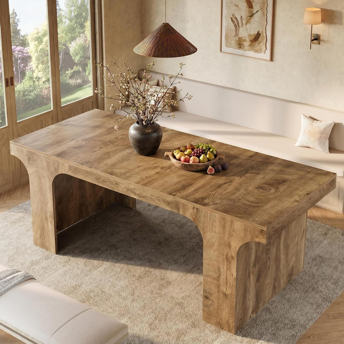 180 cm Dining Table for 6-8, Modern Wood-Look Dining Table