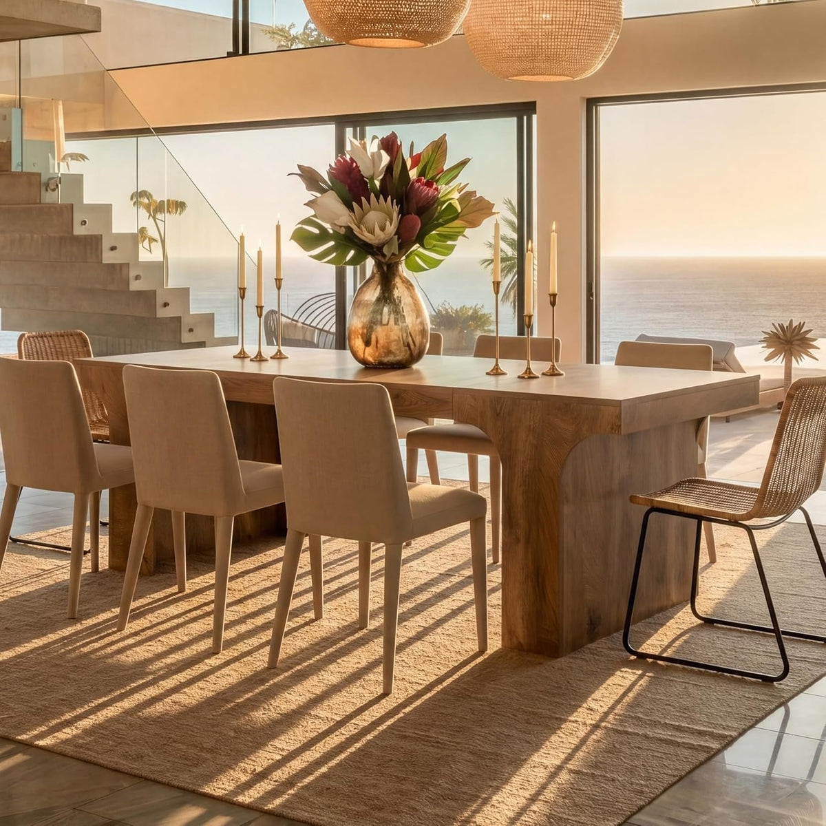 180 cm Dining Table for 6-8, Modern Wood-Look Dining Table