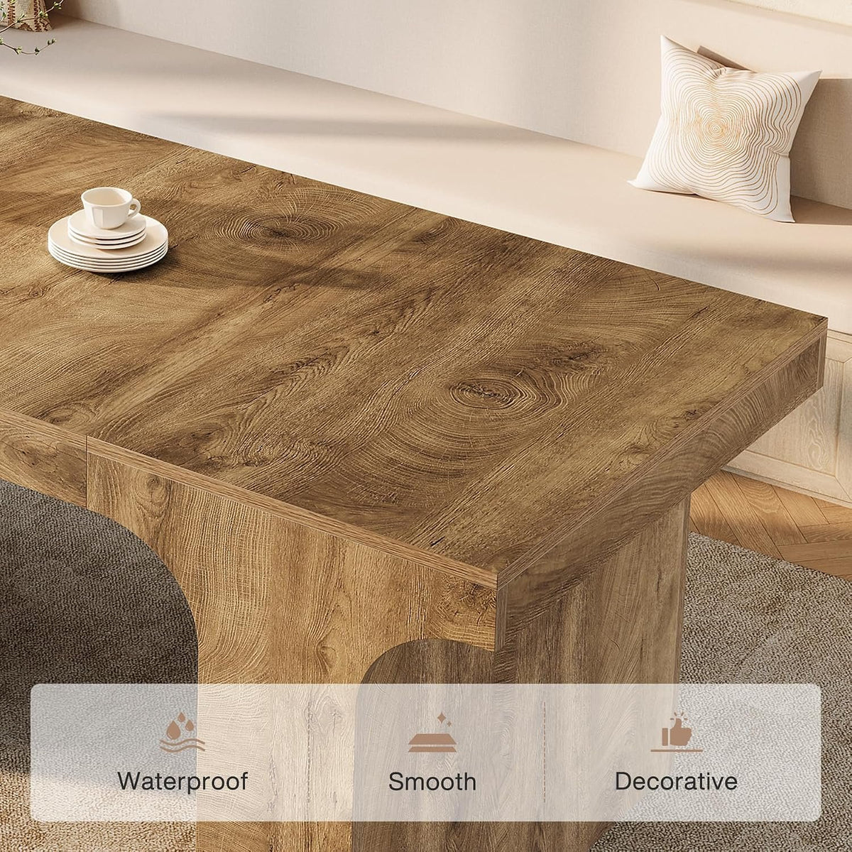 180 cm Dining Table for 6-8, Modern Wood-Look Dining Table