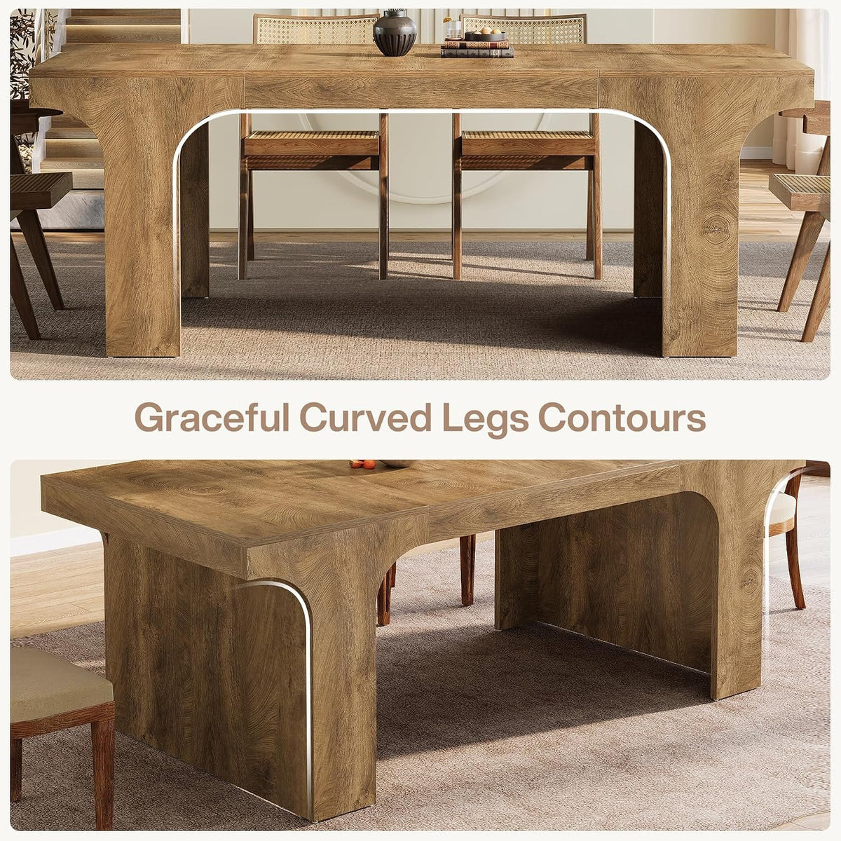 180 cm Dining Table for 6-8, Modern Wood-Look Dining Table