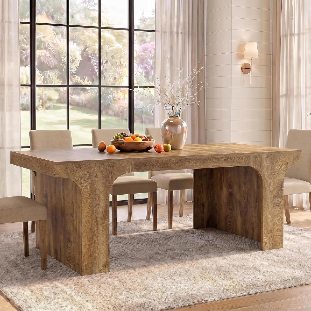 180 cm Dining Table for 6-8, Modern Wood-Look Dining Table