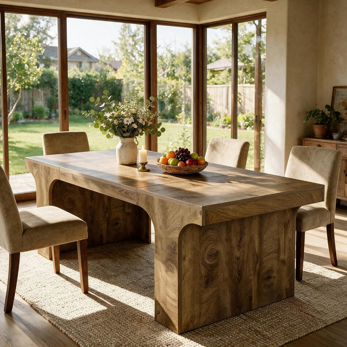 180 cm Dining Table for 6-8, Modern Wood-Look Dining Table