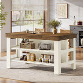 Farmhouse Kitchen Island with 2-Tier Open Storage Shelves 3