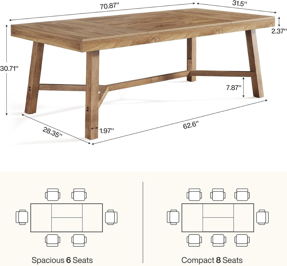 180 cm Large Office Desk, Farmhouse Workstation with Metal Legs