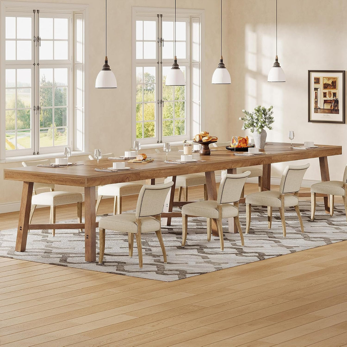 180 cm Dining Table for 6-8, Rustic Farmhouse Table with Metal Legs